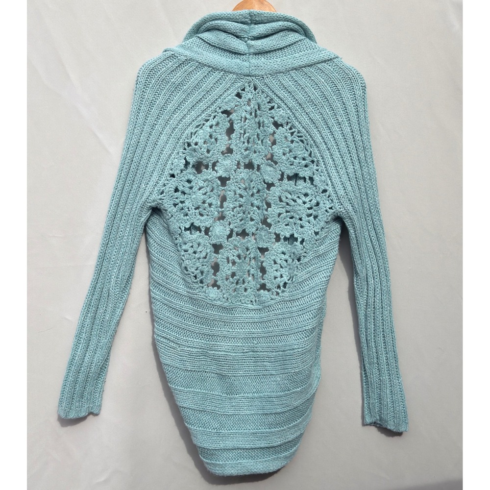 Romeo & Juliet Couture Boho Knit Aqua Crochet Back Cocoon Cardigan Open Front S - Picture 4 of 7